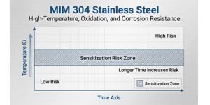 MIM 430L stainless steel manufacturing process diagram showing feedstock, molding, debinding, and…