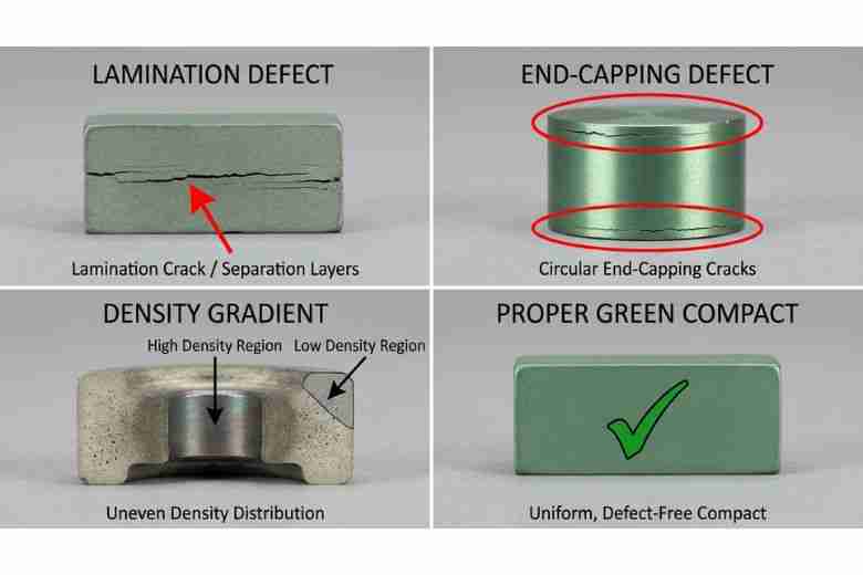 Side-by-side comparison showing lamination cracks, end-capping, density gradients, and proper gre…