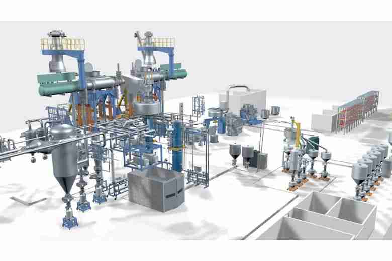 Industrial metal powder atomization equipment showing complete production system with towers, col…